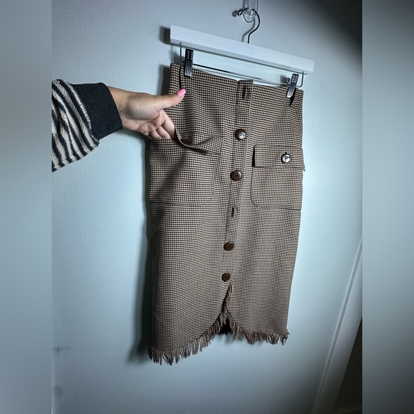 UTERGUE Houndstooth Midi Beown Skirt with front pockets Size XS - Picture 7 of 17